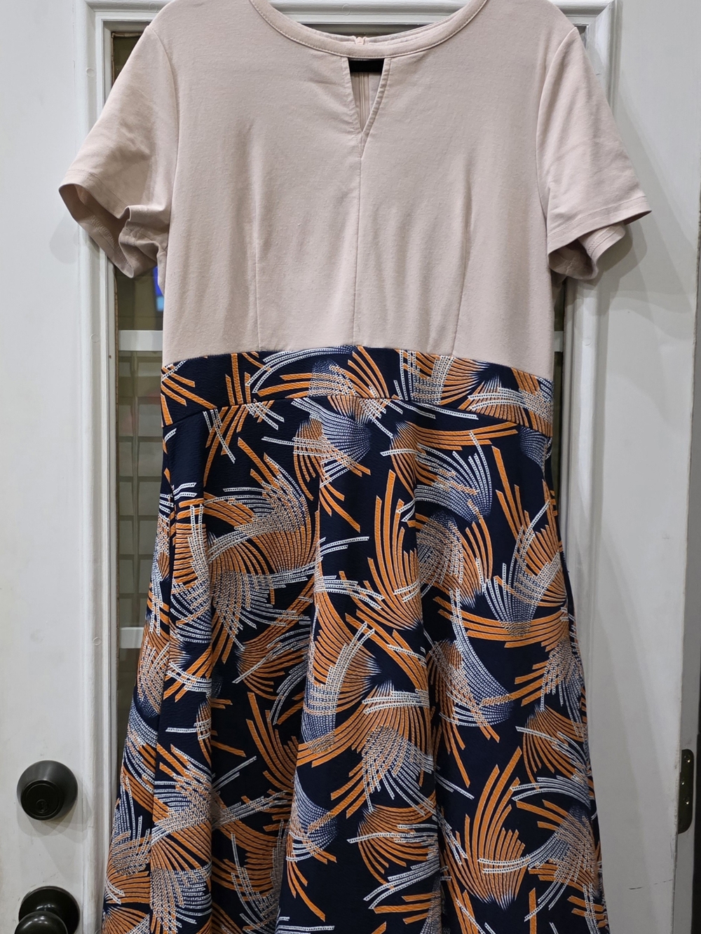 Women Two-Tone Pink and Navy Patterned Dress
